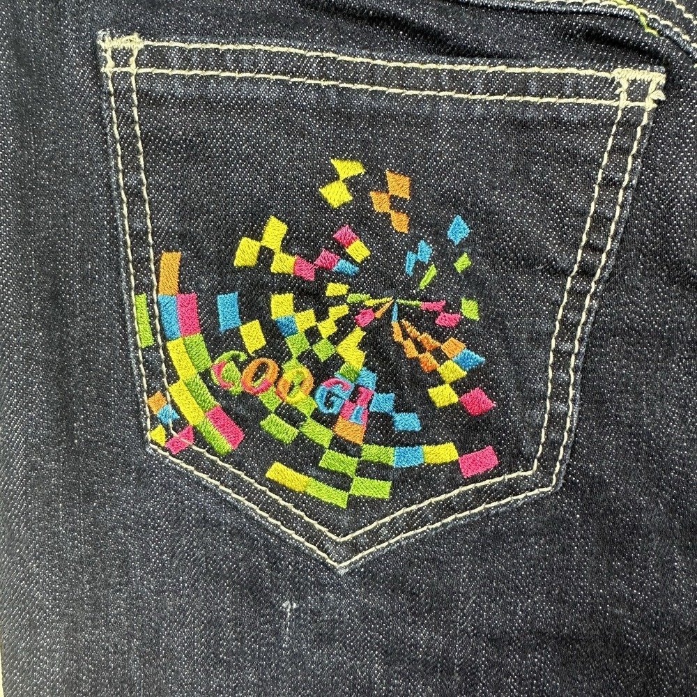 COOGI Y2K Denim Mini Skirt Women's Size 1/2 Jean Skirt Embroidered Distressed - Picture 3 of 12